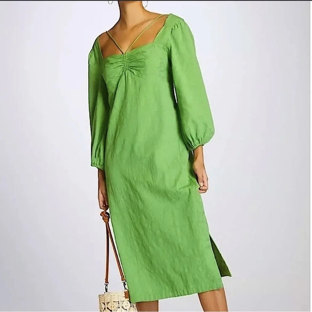 NWT Anthropologie Maeve Green Low Back Midi Dress Size 4